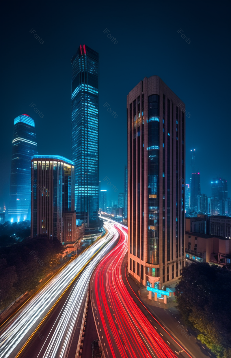 现代都市城市夜景大厦灯光车流光轨延迟摄影,高清,摄影图,摄影图片,图片大全,摄影图免费下载